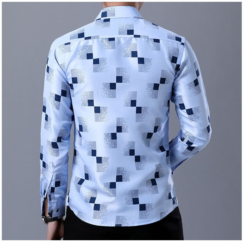 MIACAWOR New 2022 Brand Design Men Shirt Spring Long Sleeve Casual Shirt Fashion Print Chemise Homme Camisa Masculina C419