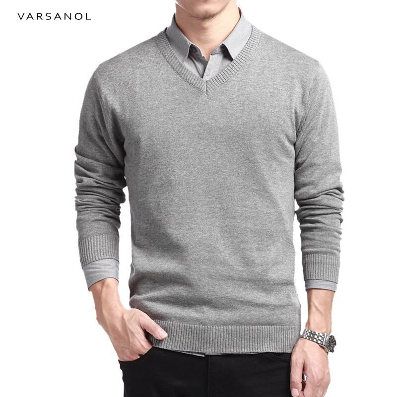 Varsanol Baumwollpullover Männer, Langarm Pullover Outwear V-Ausschnitt in 8 Farben