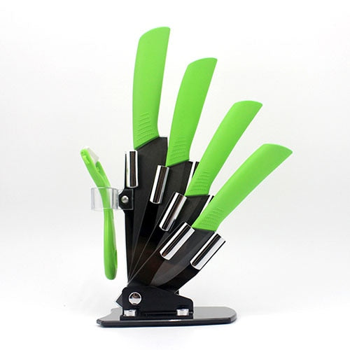 Hochwertige Keramikküchenmesser -Set, Schäler + Acryl-Halter / Stand Koch Küchenmesser