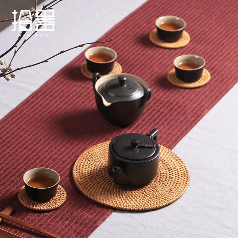6 teile/los Kreative Untersetzer Set Cup Kissen Kungfu Tee Set, Geschirr Tischset, Dish Mat Rattan