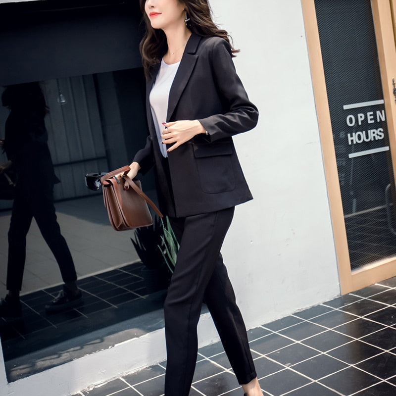 Damen-Hosen Anzug, Hohe Taille Bleistift Hose, Weibliche 2 Stück Blazer Set