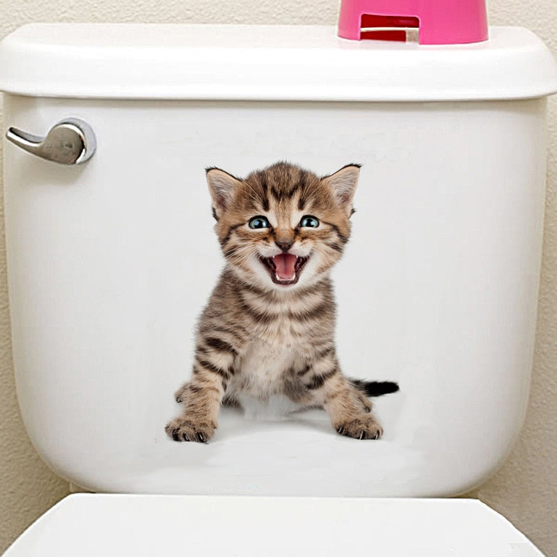 Katzen 3D-Wandaufkleber, Toilettenaufkleber, Lochansicht, lebendige Hunde, Badezimmer, für Heimdekoration, Tiere, Vinyl-Aufkleber, Kunst, Tapete, Poster