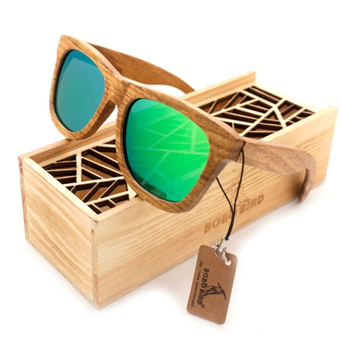 Damen & Herren Sonnenbrille, Handarbeit Natur Holz Polarisierte Brillengestell inklusive Holz Geschenkbox