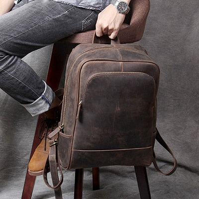 Retro Herren Head Rindsleder, Umhängetasche Leder handgefertigter Laptoprücksack
