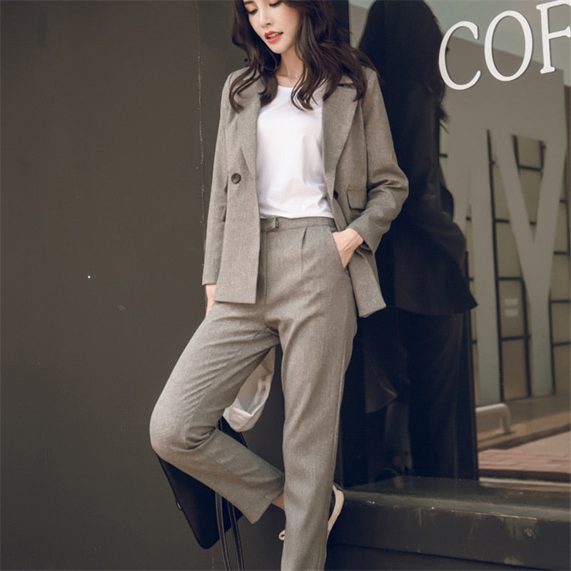 Damen-Hosen Anzug, Hohe Taille Bleistift Hose, Weibliche 2 Stück Blazer Set