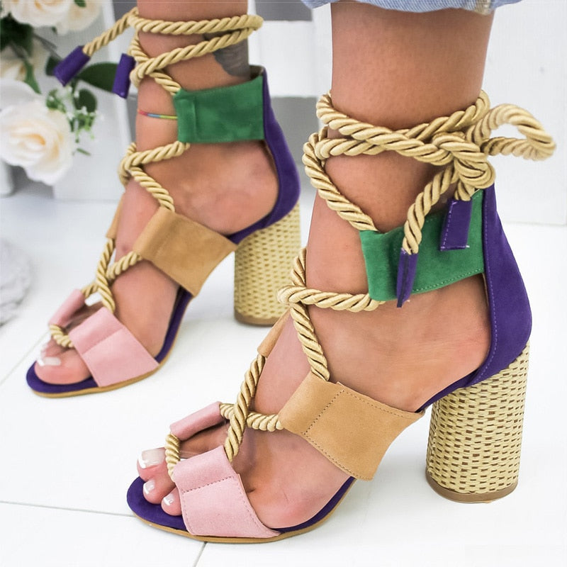 Frauen Pumps Sandalen Für Party, Hochzeit mit dicken Absätzen
