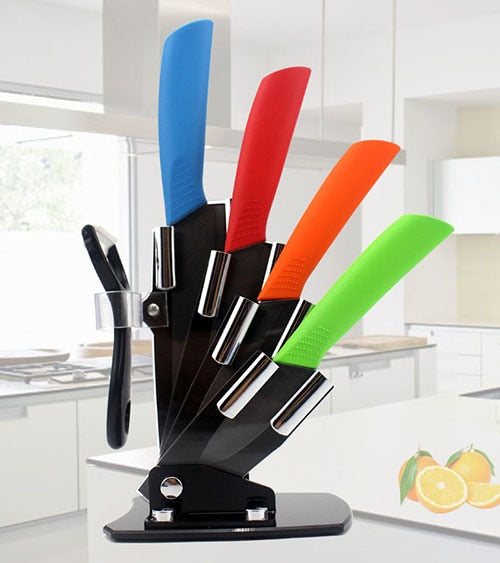 Hochwertige Keramikküchenmesser -Set, Schäler + Acryl-Halter / Stand Koch Küchenmesser