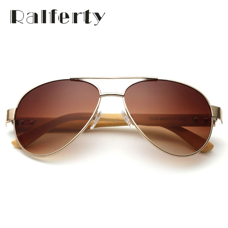 Ralferty Vintage Pilot Wood Sonnenbrille Herren & Damen UV400, Gradient Sonnenbrille