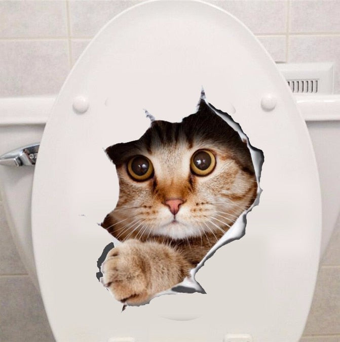 Katzen 3D-Wandaufkleber, Toilettenaufkleber, Lochansicht, lebendige Hunde, Badezimmer, für Heimdekoration, Tiere, Vinyl-Aufkleber, Kunst, Tapete, Poster