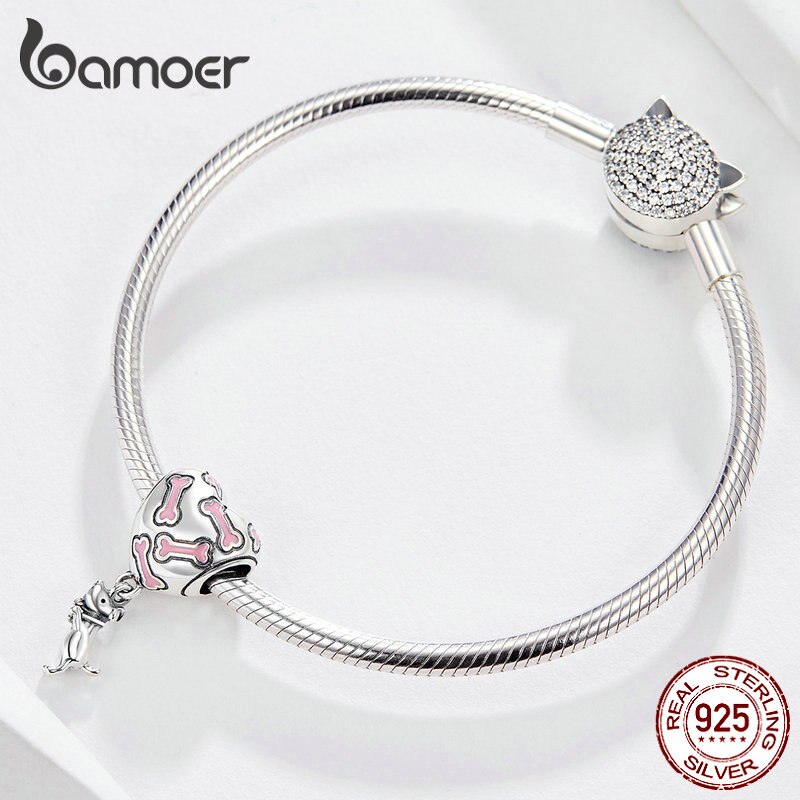 Klassischer 925er Sterlingsilber I Love My Dog, Knochen-DIY-Herzanhänger passend für Original-Charm-Armbänder und Halsketten zur Schmuckherstellung SCC1199