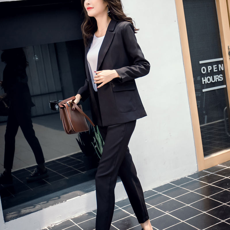 Damen-Hosen Anzug, Hohe Taille Bleistift Hose, Weibliche 2 Stück Blazer Set