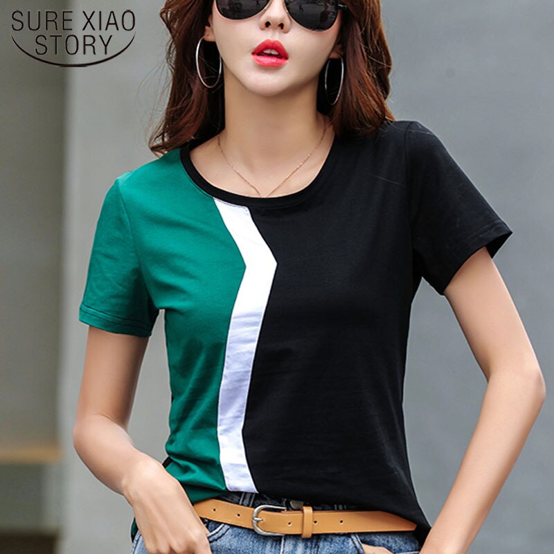 Damen Tops 2023 Kühlen Kurzarm Shirt Koreanischen Stil, Casual Nähte Weibliches Hemd