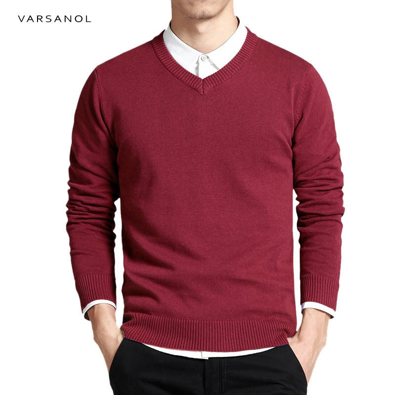 Varsanol Baumwollpullover Männer, Langarm Pullover Outwear V-Ausschnitt in 8 Farben