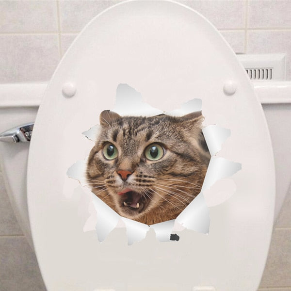 Katzen 3D-Wandaufkleber, Toilettenaufkleber, Lochansicht, lebendige Hunde, Badezimmer, für Heimdekoration, Tiere, Vinyl-Aufkleber, Kunst, Tapete, Poster