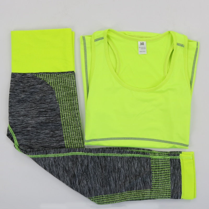 Damen Sport Running Cropped Top, 3/4 Leggings Gym Trainning Set