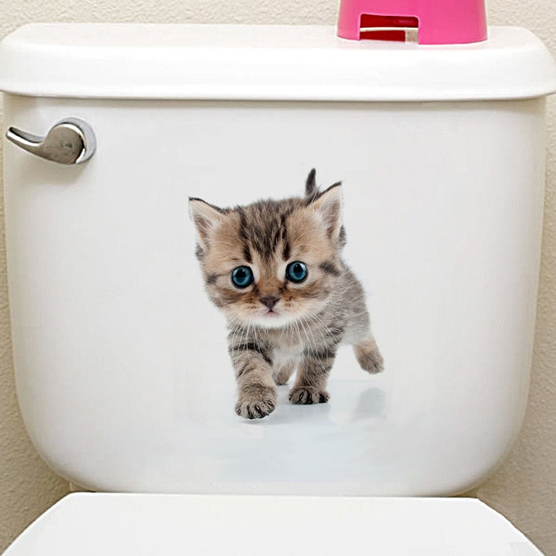 Katzen 3D-Wandaufkleber, Toilettenaufkleber, Lochansicht, lebendige Hunde, Badezimmer, für Heimdekoration, Tiere, Vinyl-Aufkleber, Kunst, Tapete, Poster