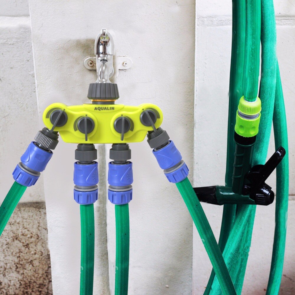 Garten-4-Wege-Schlauchverteiler Kunststoffverbinder, Verteilerschlauchverbinder mit Kupferverbinder für Wasserhahn und Wasserhahn im Freien