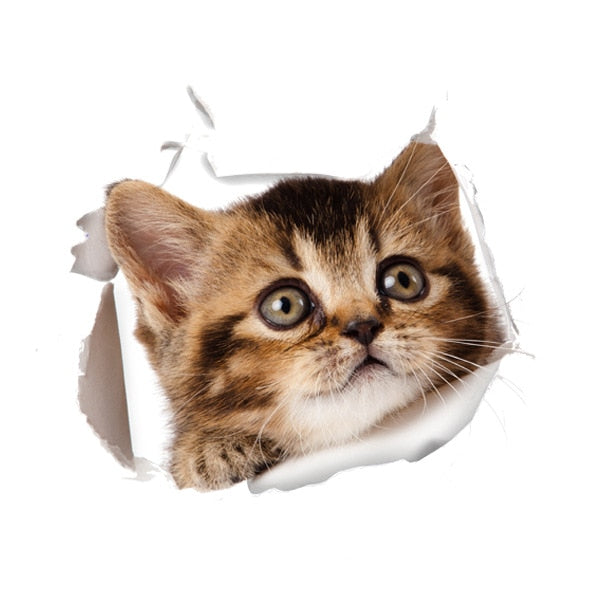 Katzen 3D-Wandaufkleber, Toilettenaufkleber, Lochansicht, lebendige Hunde, Badezimmer, für Heimdekoration, Tiere, Vinyl-Aufkleber, Kunst, Tapete, Poster