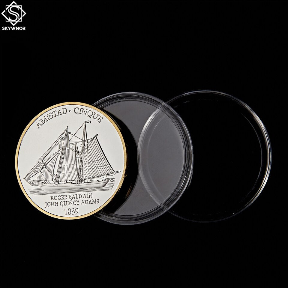 1839 American Civil War Boat Amistad Anniversary Gold & Silver USA Challenge Coin Collectibles