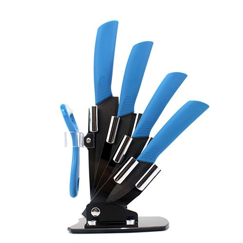 Hochwertige Keramikküchenmesser -Set, Schäler + Acryl-Halter / Stand Koch Küchenmesser