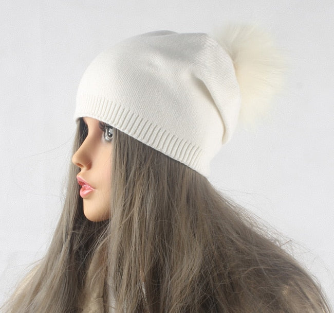 Frauen Wolle gestrickte Skullies Mützen, Lässige weibliche Kaschmirmütze