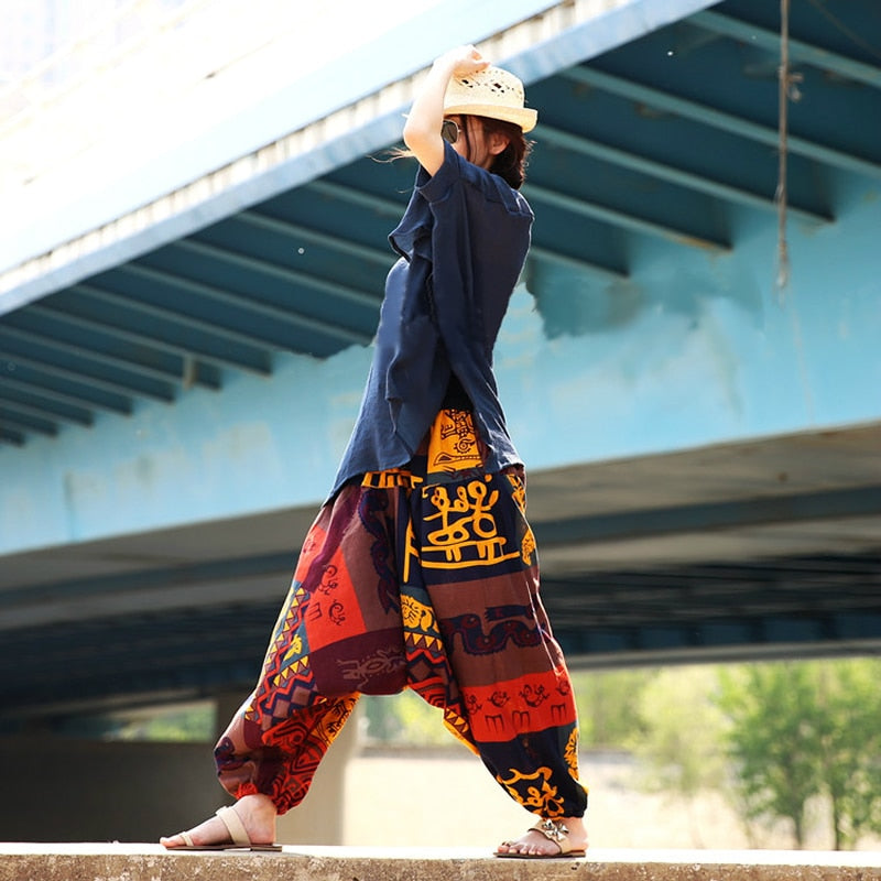 Baggy-Haremshose für Damen, kausaler Druck, Hippie-Jogginghose