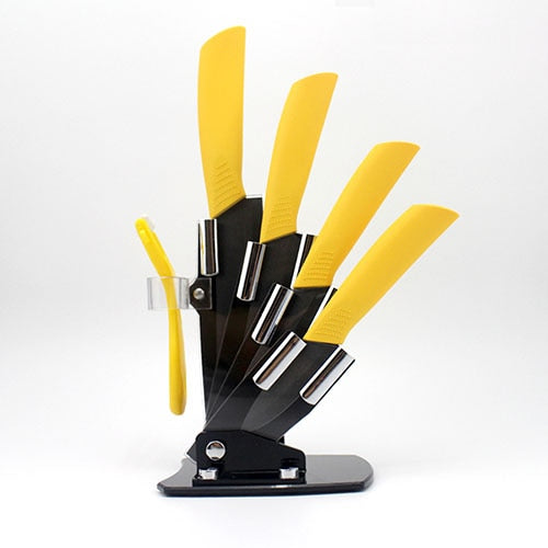 Hochwertige Keramikküchenmesser -Set, Schäler + Acryl-Halter / Stand Koch Küchenmesser