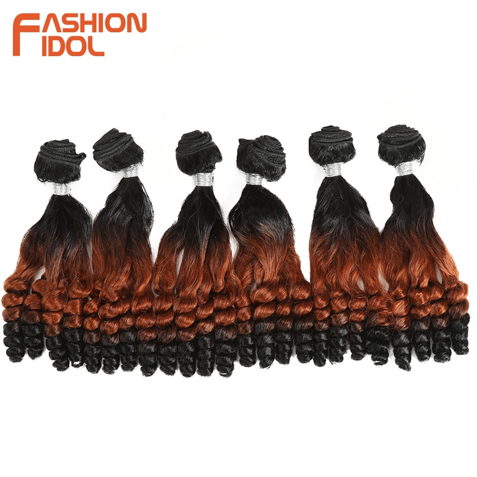 FASHION IDOL Afro Kinky Curly Hair Bundles 14 Zoll 7Stück/Los, Obere Gerade Untere Biegung Synthetische Haarspitze Mit Verschluss Faser