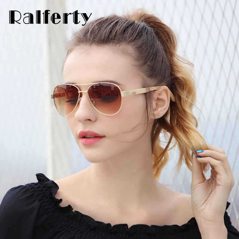 Ralferty Vintage Pilot Wood Sonnenbrille Herren & Damen UV400, Gradient Sonnenbrille