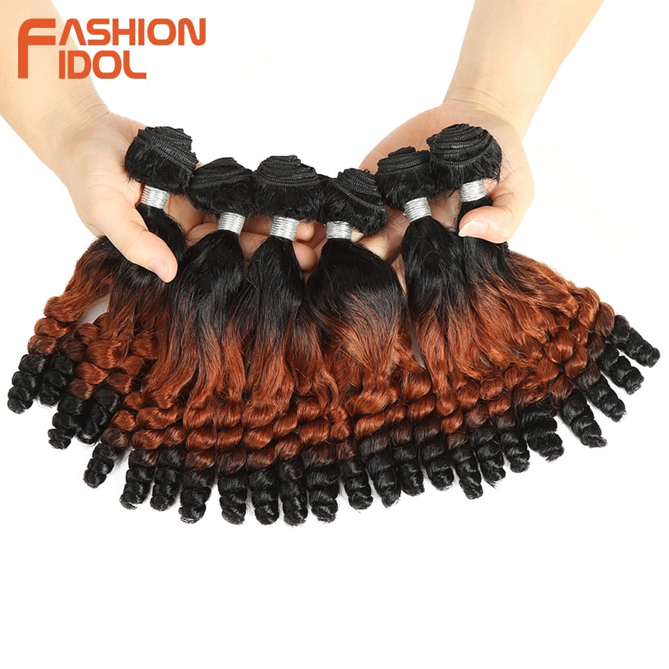 FASHION IDOL Afro Kinky Curly Hair Bundles 14 Zoll 7Stück/Los, Obere Gerade Untere Biegung Synthetische Haarspitze Mit Verschluss Faser