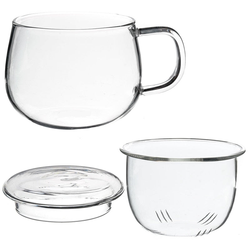 Arshen Hochwertiges, langlebiges 3-in-1-Set, 320 ml, klare, hitzebeständige Tee-Kaffeetasse mit Tee-Ei-Filterdeckel für das Heimbüro