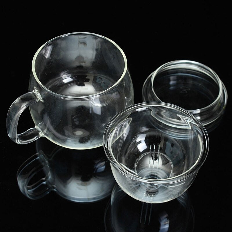 Arshen Hochwertiges, langlebiges 3-in-1-Set, 320 ml, klare, hitzebeständige Tee-Kaffeetasse mit Tee-Ei-Filterdeckel für das Heimbüro