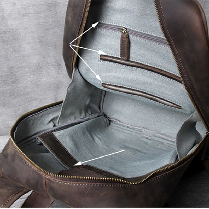 Retro Herren Head Rindsleder, Umhängetasche Leder handgefertigter Laptoprücksack