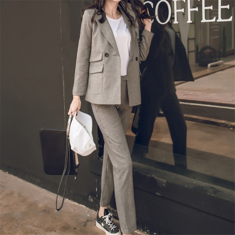 Damen-Hosen Anzug, Hohe Taille Bleistift Hose, Weibliche 2 Stück Blazer Set