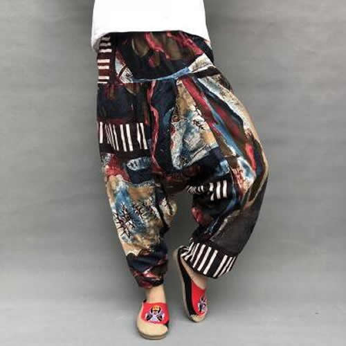 Baggy-Haremshose für Damen, kausaler Druck, Hippie-Jogginghose
