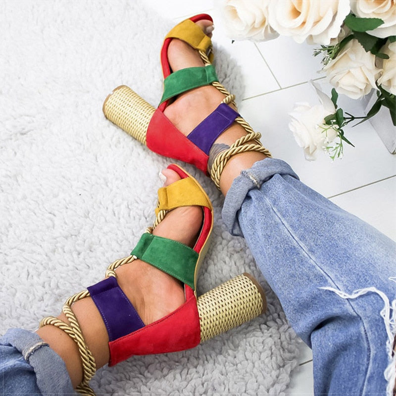Frauen Pumps Sandalen Für Party, Hochzeit mit dicken Absätzen