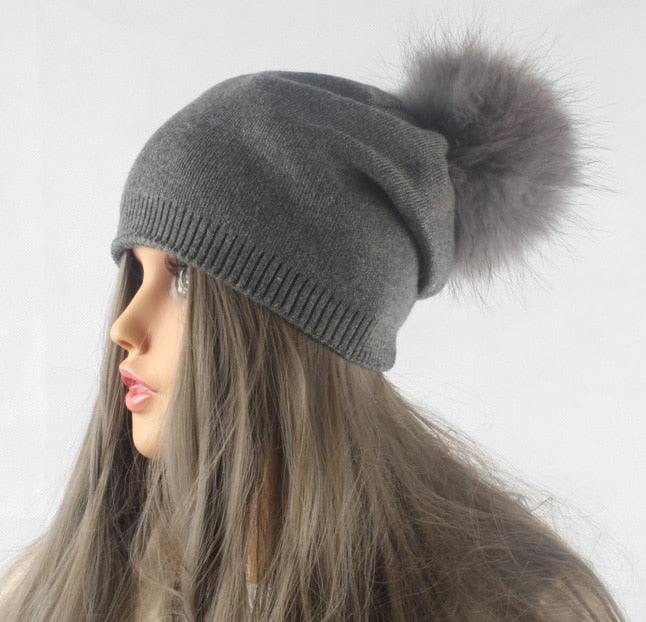 Frauen Wolle gestrickte Skullies Mützen, Lässige weibliche Kaschmirmütze