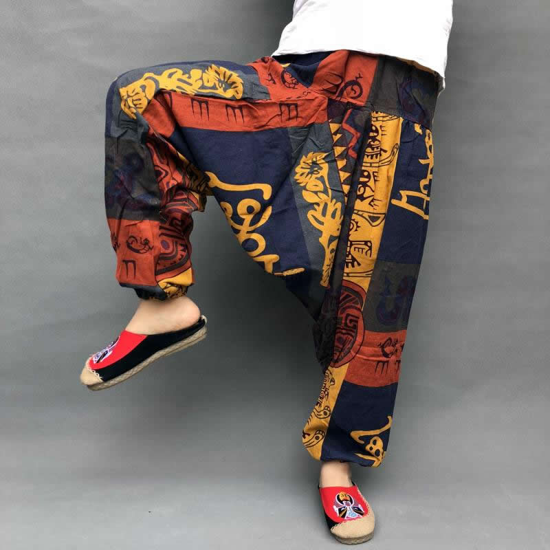 Baggy-Haremshose für Damen, kausaler Druck, Hippie-Jogginghose