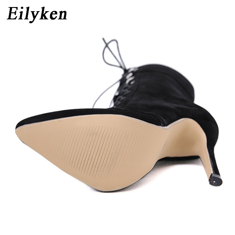 Eilyken Neue Punk Frauen Ankle Stiefel, High Heel Schwarz, Chelsea Booties Pumps