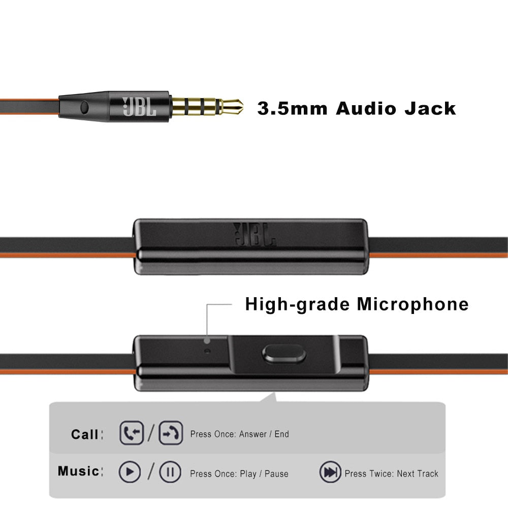 JBL T180A Stereo In-Ear Kopfhörer, Sport Freisprechen mit Mikrofon 3.5mm Kabelgebundene Ohrhörer, Pure Deep Bass Game Music Headset