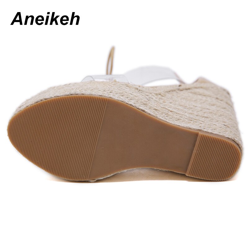 Aneikeh Fashion PVC Sandale, Transparent mit Lace-Up Butterfly-Knoten