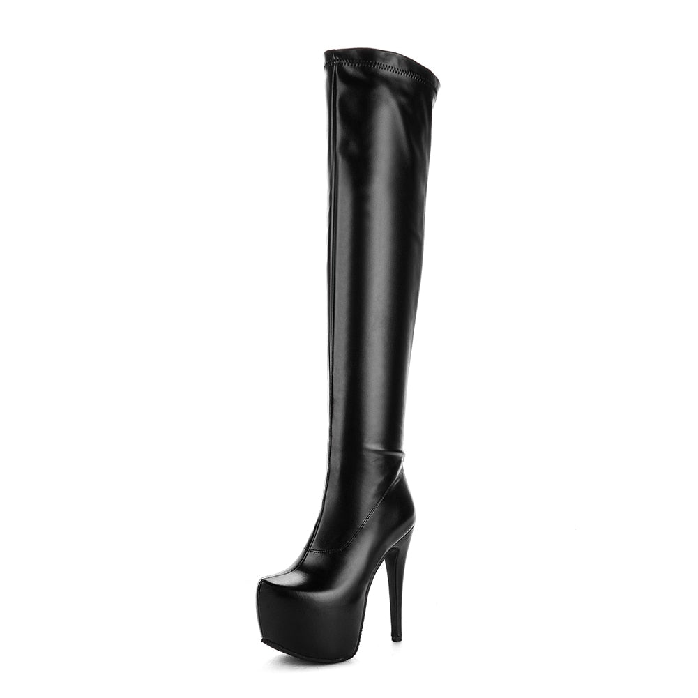 DoraTasia 2022 Plus Size 33-48 Marke Modeplattform Overknee-Stiefel, Damen sexy Super High Heels Schuhe, Damen Partystiefel