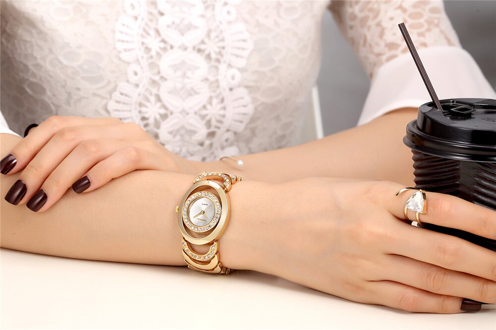 CRRJU Marke neue Mode Damen Armbanduhren, Luxus Gold Quarz Armbanduhren für Frauen