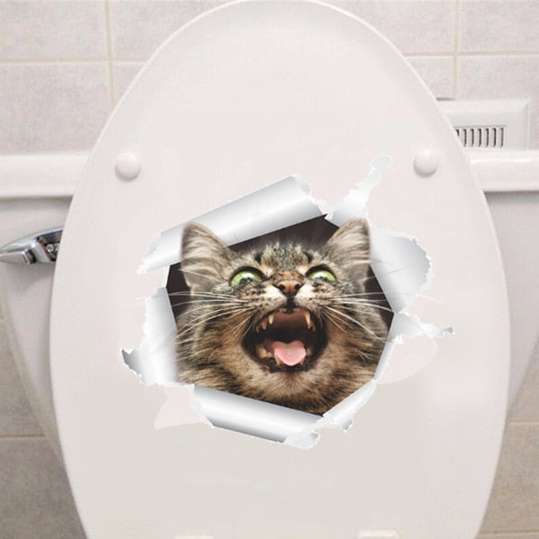 Katzen 3D-Wandaufkleber, Toilettenaufkleber, Lochansicht, lebendige Hunde, Badezimmer, für Heimdekoration, Tiere, Vinyl-Aufkleber, Kunst, Tapete, Poster