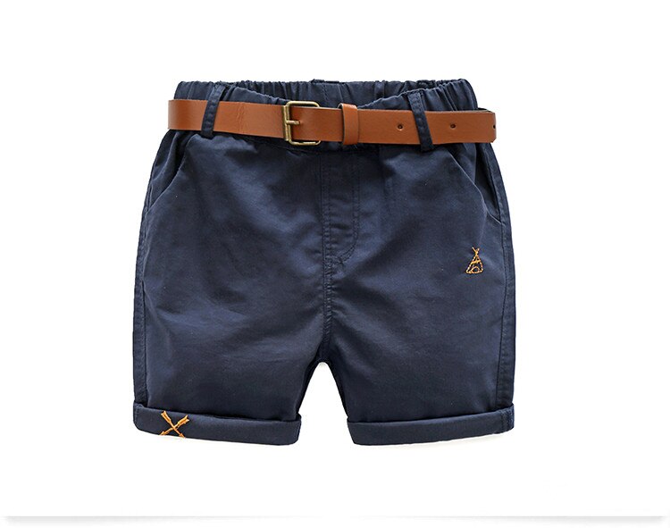 Sommer 3-10 Jahre Baumwolle Marineblau Jungen Kurzhose mit Ledergürtel