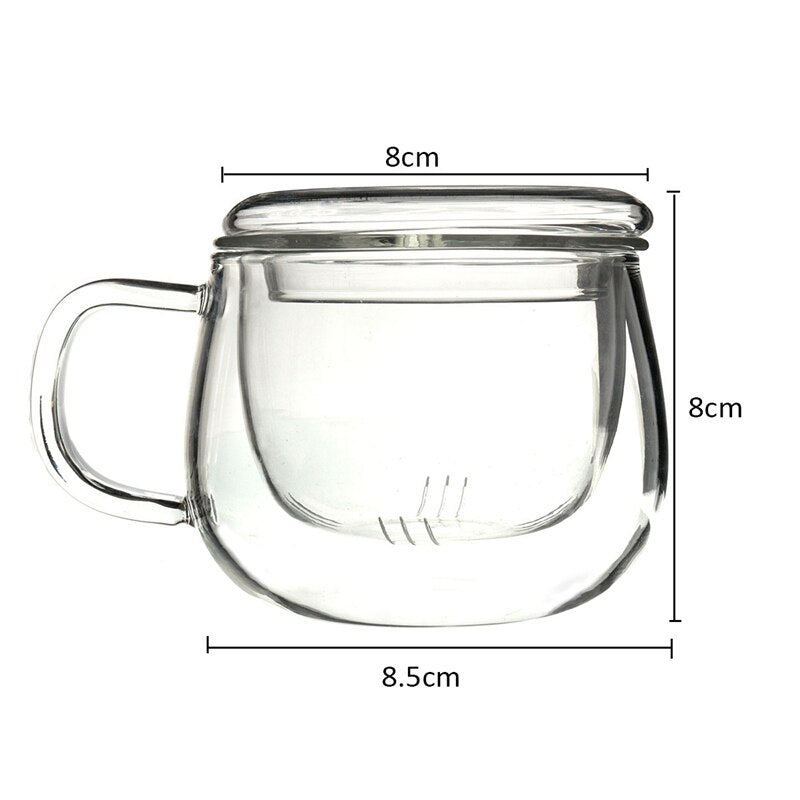 Arshen Hochwertiges, langlebiges 3-in-1-Set, 320 ml, klare, hitzebeständige Tee-Kaffeetasse mit Tee-Ei-Filterdeckel für das Heimbüro