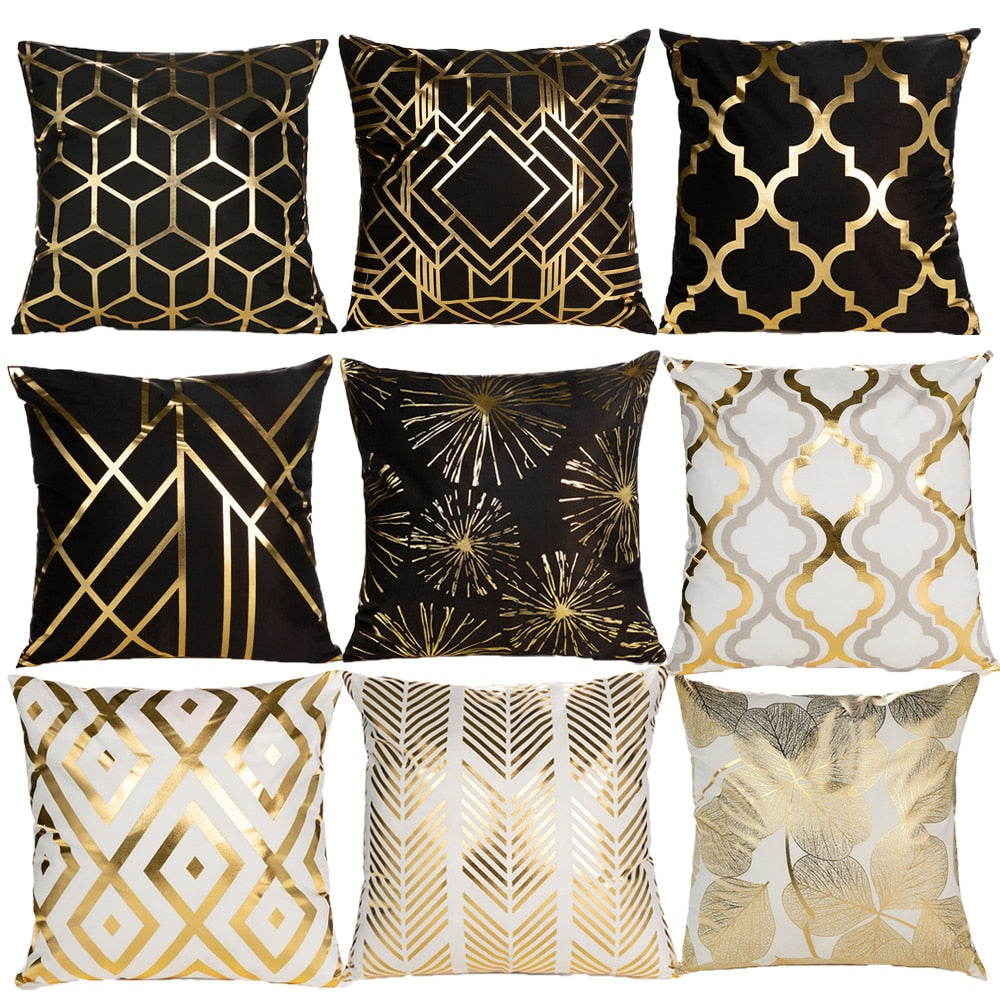 Geometrischer Kissenbezug, Schwarz Weiß Kissenbezug, Dekoratives Kissen Mode Golden Designer 45x45