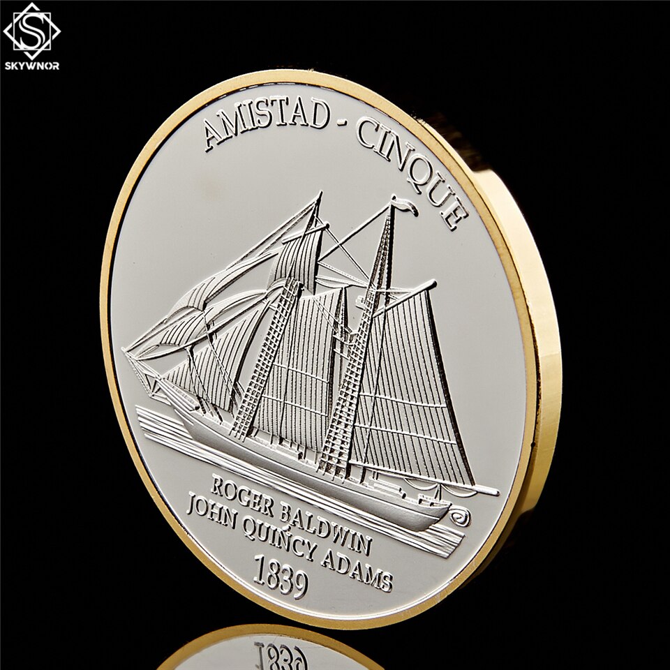 1839 American Civil War Boat Amistad Anniversary Gold & Silver USA Challenge Coin Collectibles