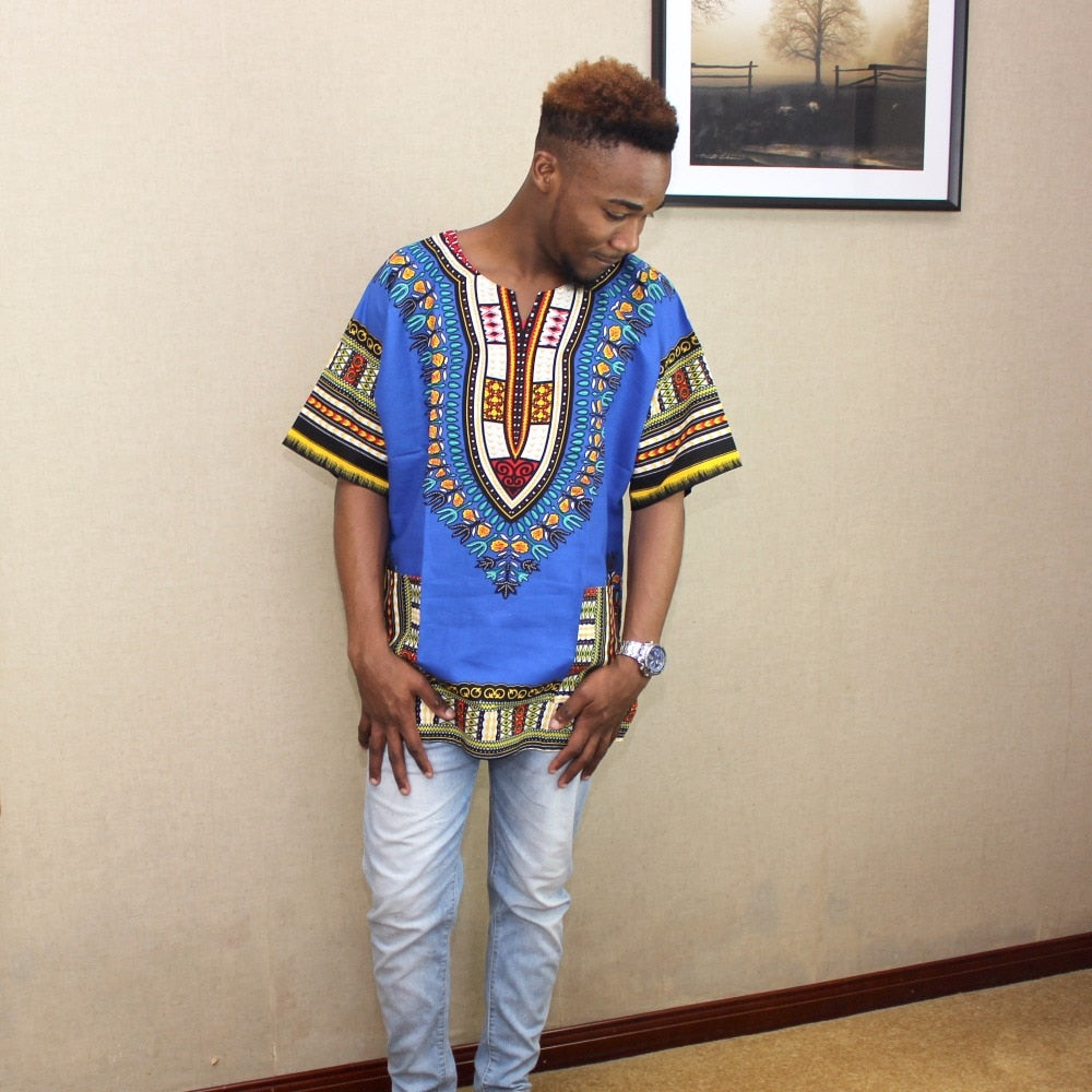 2023 neue Mode Design afrikanischen traditionellen Druck 100% Baumwolle, Dashiki T-Shirt für Herren