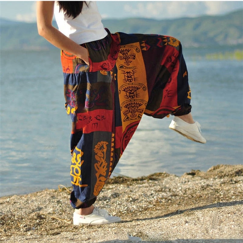 Baggy-Haremshose für Damen, kausaler Druck, Hippie-Jogginghose